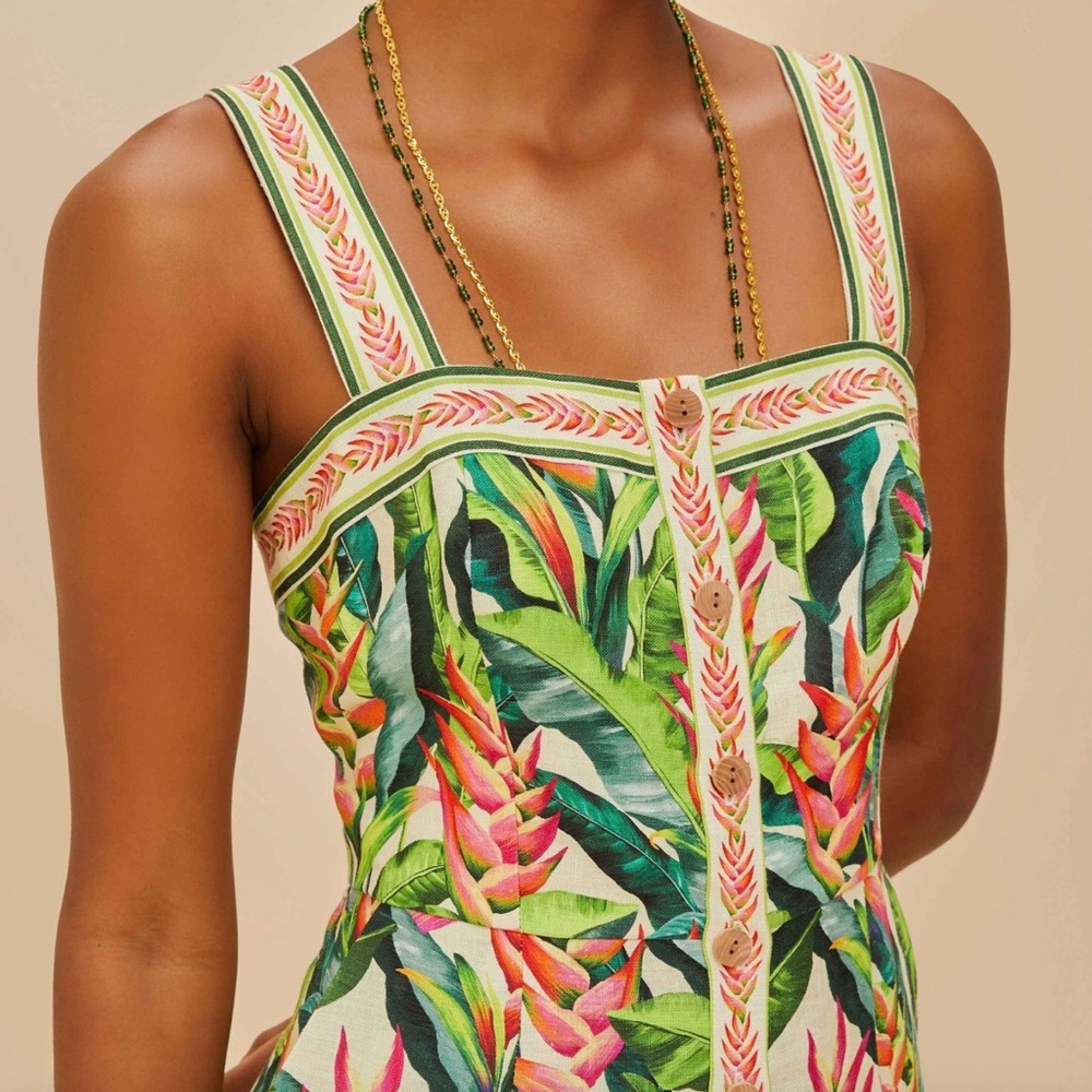 NEW FARM RIO Heli Leaves Linen Midi Dress